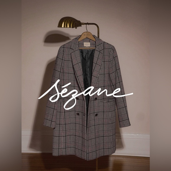Sezane Johnson Coat Black Ecru Tiles